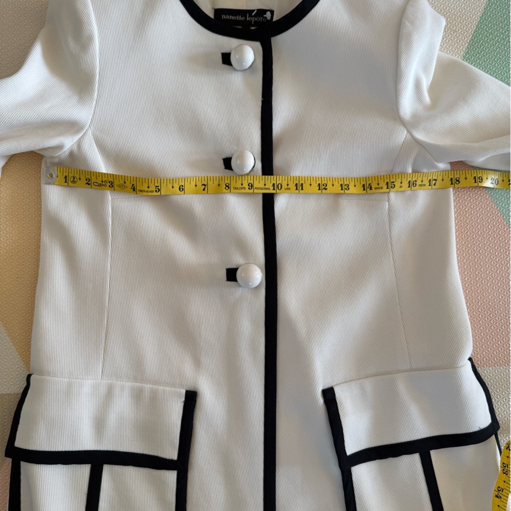 Nanette Lepore Vintage Ivory Cotton Coat with Black Trim Size 6 - Picture 5 of 9